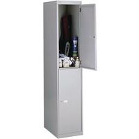 Grey 2-Door Metal Storage Lockers - Cam Lock - 2 Coat Hooks - Bisley