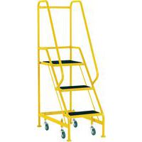 3-Tread Narrow Mobile Step Unit With Guardrails & Ribbed Rubber Steps