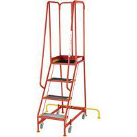 4-Tread Narrow Mobile Ribbed Rubber Step Ladder & Guardrail - EN131-7