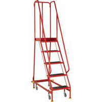 5-Tread Narrow Mobile Ribbed Rubber Step Ladder & Guardrail - EN131-7