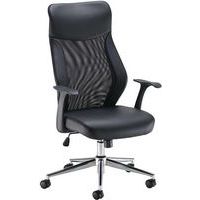 Black Mesh Back Office Chair - Faux Leather - Fixed Arms - Fonseca 2