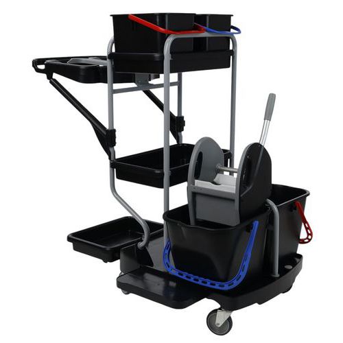 Cleaning Trolley/Janitor Cart - Bag Holder & 4 Buckets - Manutan Expert Cleaning Trolley/Janitor Cart - Bag Holder & 4 Buckets - Manutan Expert
