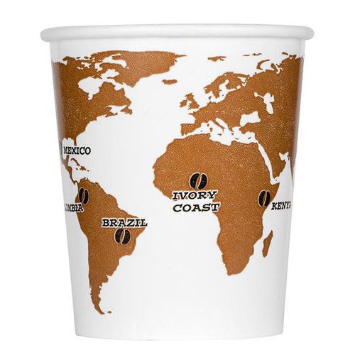 World Map paper cups, 11.5 to 40 cl