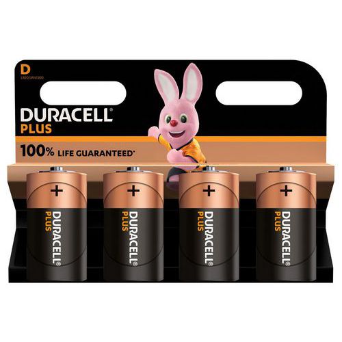 Plus 100% D alkaline battery - 2 or 4 units - Duracell