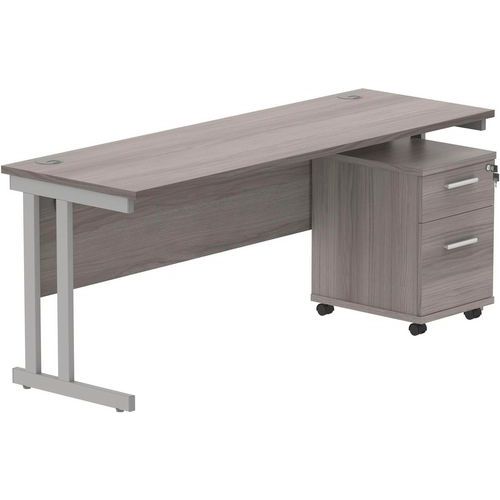 Office Desk - 1800x600mm - 2-Drawer Mobile Under Pedestal - 2 Uprights
