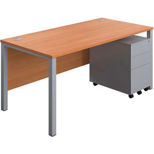 Office Desk - 3-Drawer Storage Pedestal & Goal Post Legs - 1600x800mm