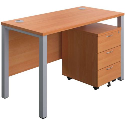 Office Desk - 3-Drawer Mobile Pedestal & Goal Post Legs - 1200x600mm