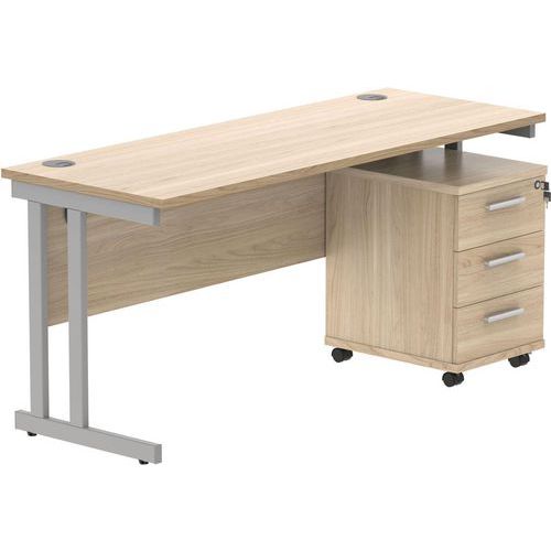 Office Desk - 1600x600mm - 3-Drawer Mobile Under Pedestal - 2 Uprights
