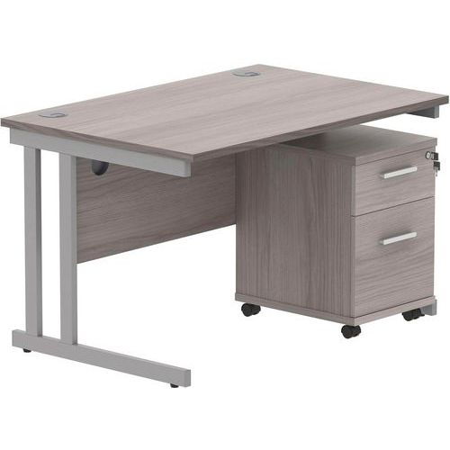 Office Desk - 1200x800mm - 2-Drawer Mobile Under Pedestal - 2 Uprights