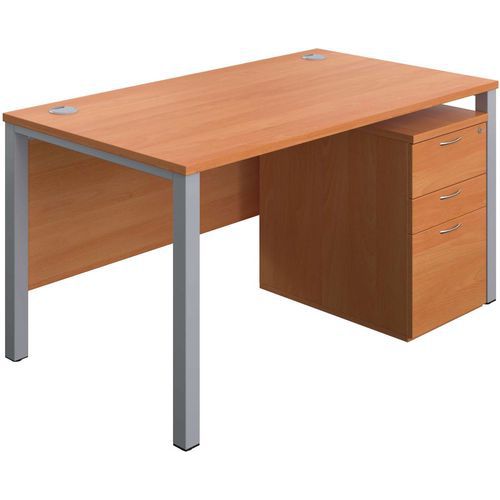 1400x800 Office Desk - 3-Drawer High Mobile Pedestal & Goal Post Legs