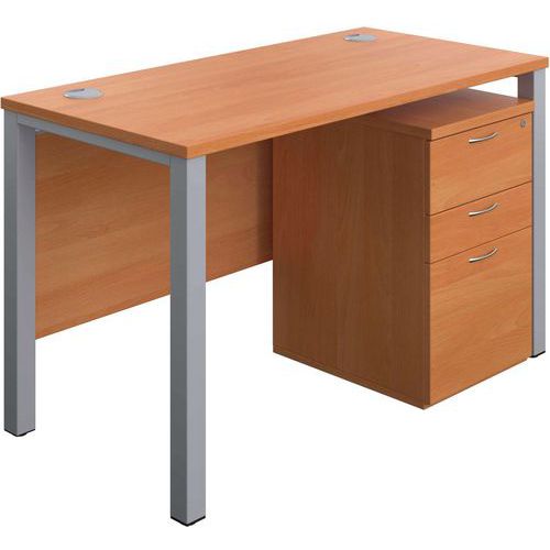 1200x600 Office Desk - 3-Drawer High Mobile Pedestal & Goal Post Legs