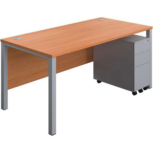 Office Desk - 3-Drawer Slim Pedestal & Goal Post Legs - WxD 1600x800mm