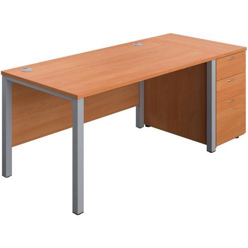 Office Desk - 3-Drawer High Pedestal & Goal Post Legs - WxD 1400x800mm