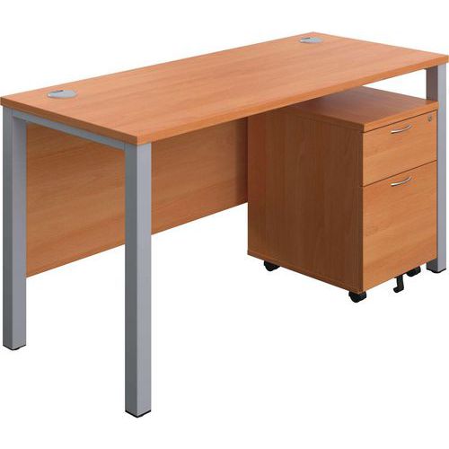 Office Desk - 2-Drawer Mobile Pedestal & Goal Post Legs - 1400x600mm