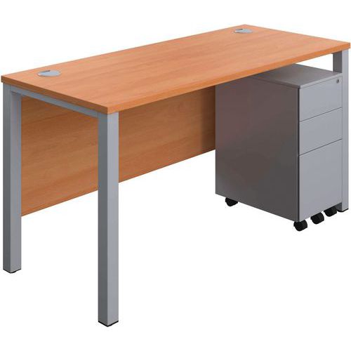 Office Desk - 3-Drawer Slim Pedestal & Goal Post Legs - WxD 1400x600mm