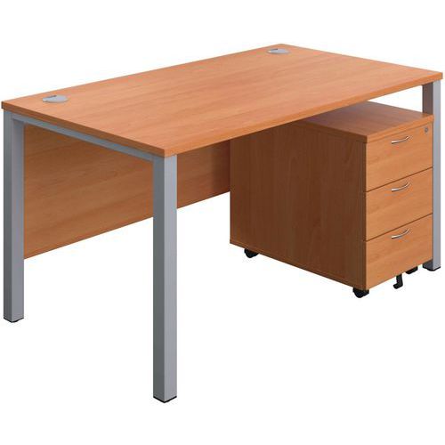 Office Desk - 3-Drawer Mobile Pedestal & Goal Post Legs - 1400x800mm