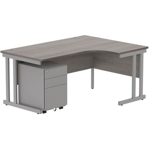 Right Hand Desk - 3-Drawer Under Pedestal - x2 Uprights - 1600x1200mm