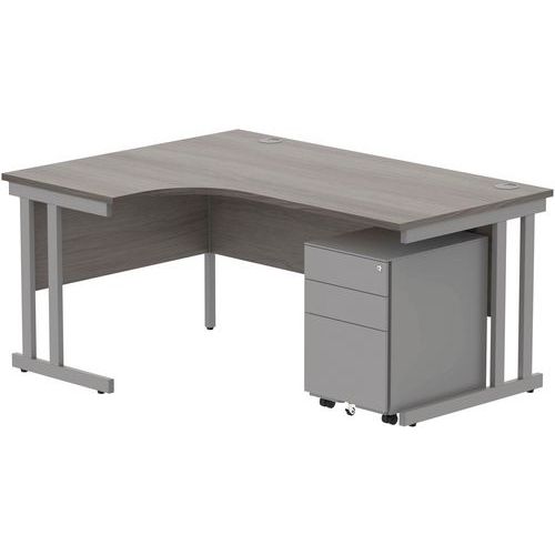 Left Hand Desk - 3-Drawer Under Pedestal - x2 Uprights - 1600x1200mm