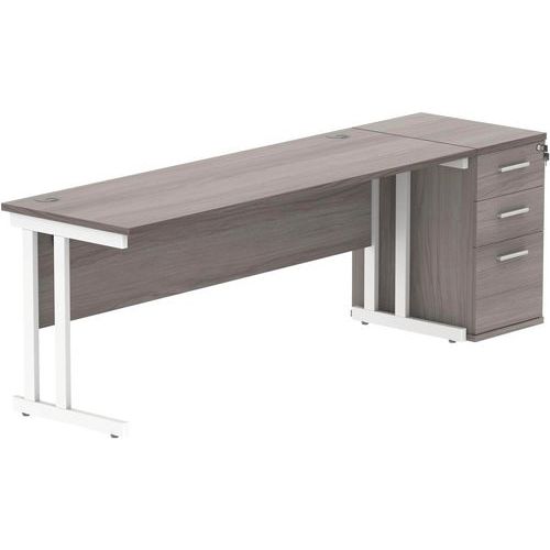 Straight Desk - 1800x600mm - High 3-Drawer Under Pedestal - 2 Uprights