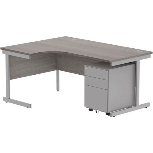 Left Hand Corner Desk & 3 Drawer Pedestal - WxD 1800-1600x1200mm -CORE