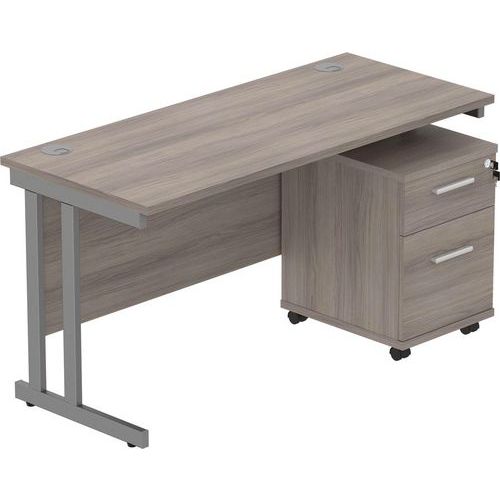 Office Desk - 1400x600mm - 2-Drawer Mobile Under Pedestal - 2 Uprights