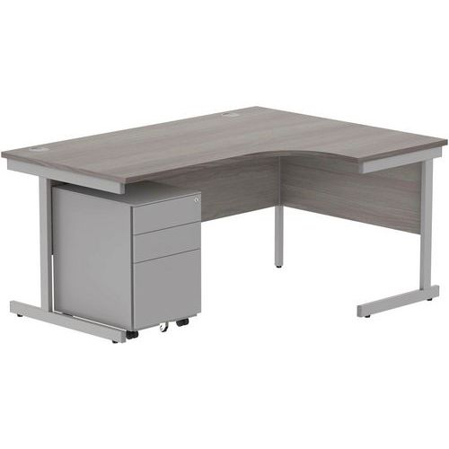 Right Hand Corner Desk & 3 Drawer Pedestal - WxD 1600x1200mm - CORE