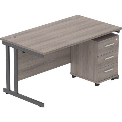 Office Desk - 1400x800mm - 3-Drawer Mobile Under Pedestal - 2 Uprights