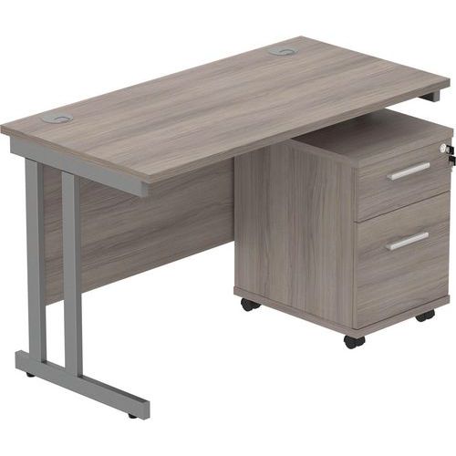 Office Desk - 1200x600mm - 2-Drawer Mobile Under Pedestal - 2 Uprights