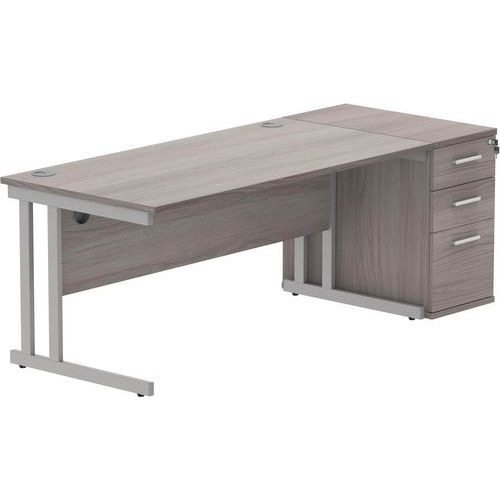 Straight Desk - 1600x800mm - High 3-Drawer Under Pedestal - 2 Uprights