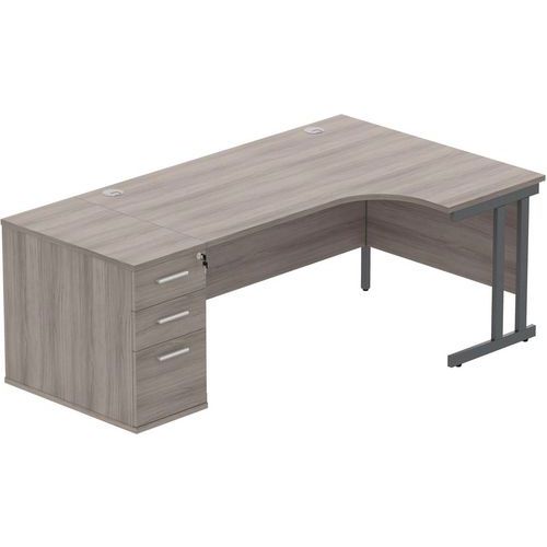 Right Hand Desk - 3-Drawer 600mm Pedestal - x2 Uprights - 1600x1200mm