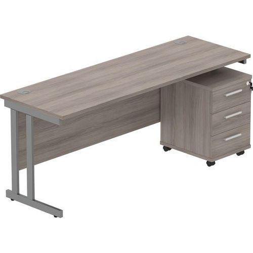 Office Desk - 1800x600mm - 3-Drawer Mobile Under Pedestal - 2 Uprights