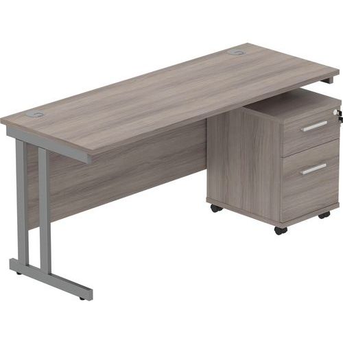 Office Desk - 1600x600mm - 2-Drawer Mobile Under Pedestal - 2 Uprights