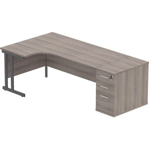 Left Hand Desk - 3-Drawer 600mm Pedestal - x2 Uprights - 1800x1200mm