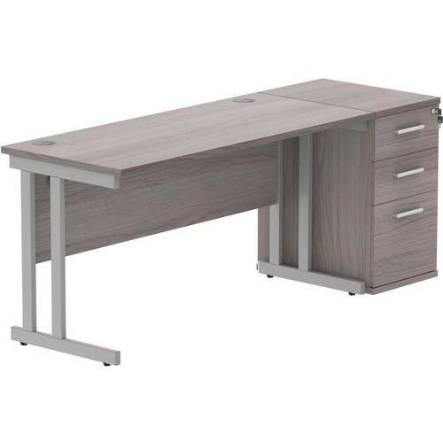 Straight Desk - 1400x600mm - High 3-Drawer Under Pedestal - 2 Uprights