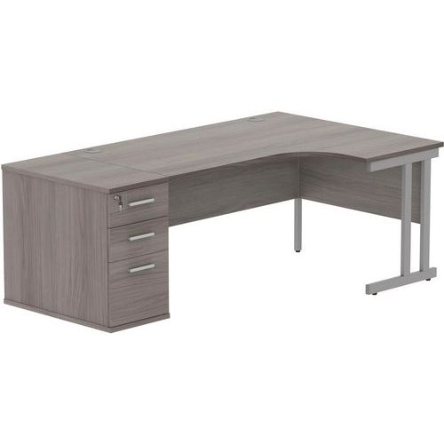Right Hand Desk - 3-Drawer 800mm Pedestal - x2 Uprights - 1600x1200mm
