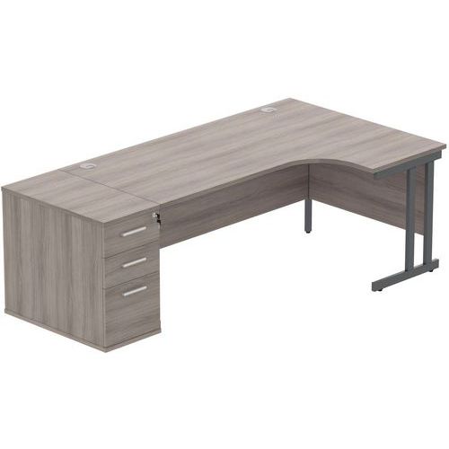 Right Hand Desk - 3-Drawer 600mm Pedestal - x2 Uprights - 1800x1200mm