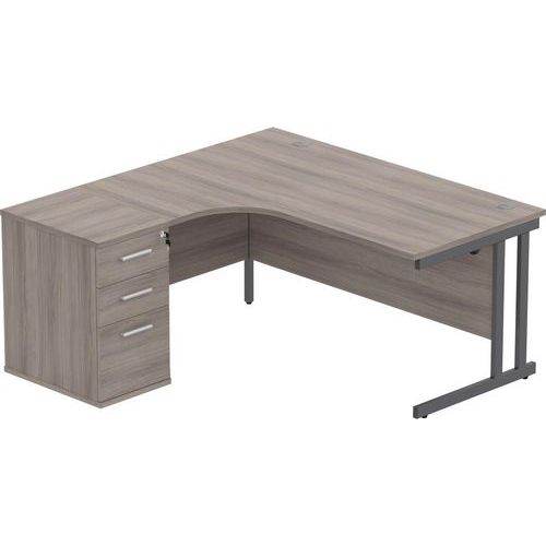 Left Hand Desk - 3-Drawer 600mm Pedestal - x2 Uprights - 1600x1200mm