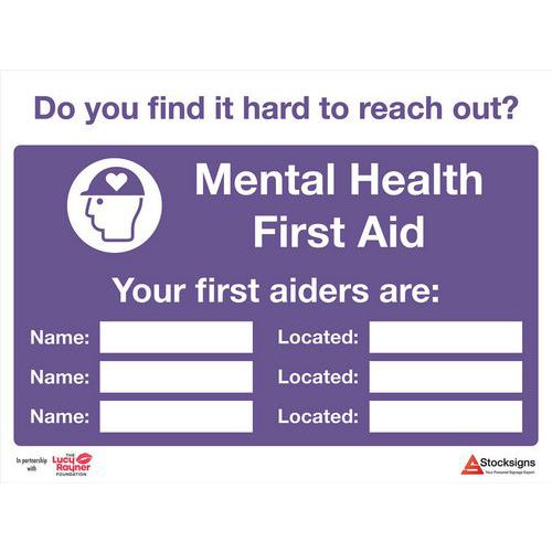 Mental Health Sign With 3 First Aider Names - Do You Find It Hard To