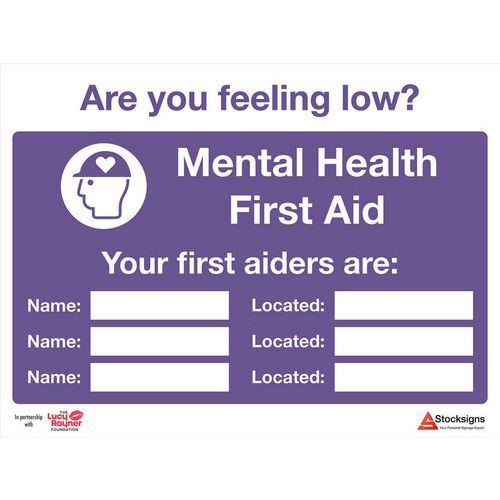 Mental Health Signage With 3 First Aider Names - Are You Feeling Low