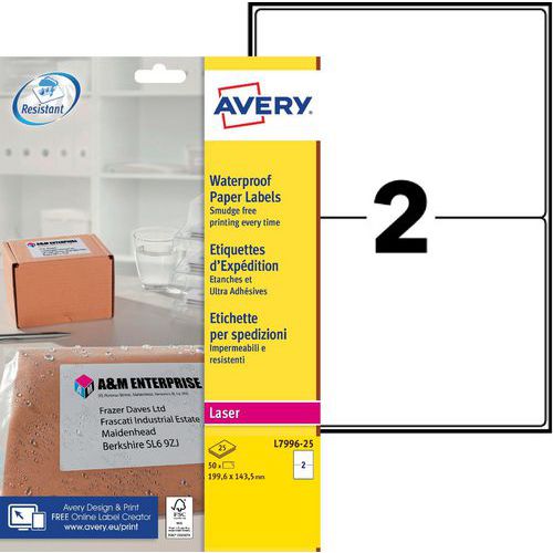 Ultra-adhesive waterproof laser shipping label - Avery