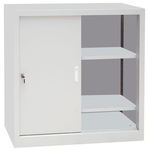 Low Office Storage Cupboard - 2 Sliding Doors - HxW 1x1m - Manutan Expert Low Office Storage Cupboard - 2 Sliding Doors - HxW 1x1m - Manutan Expert