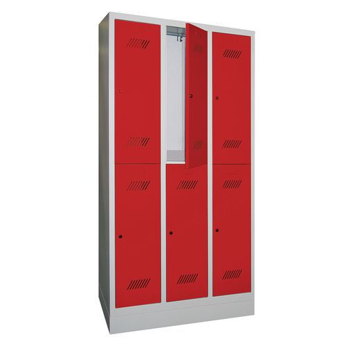 Medium 6-compartment locker - 3 columns, width 300 mm - On base