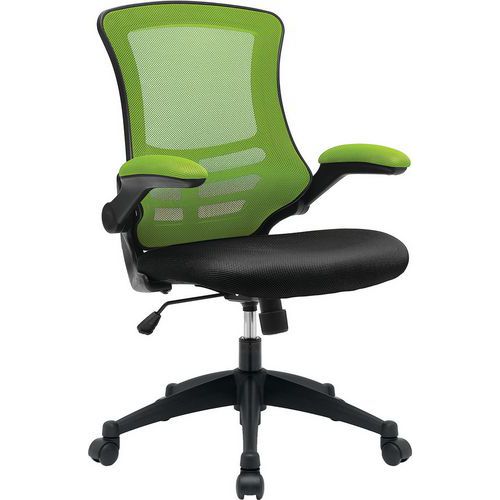 Office Operator Chair - Mesh Back - Padded Folding Arms & Black Seat