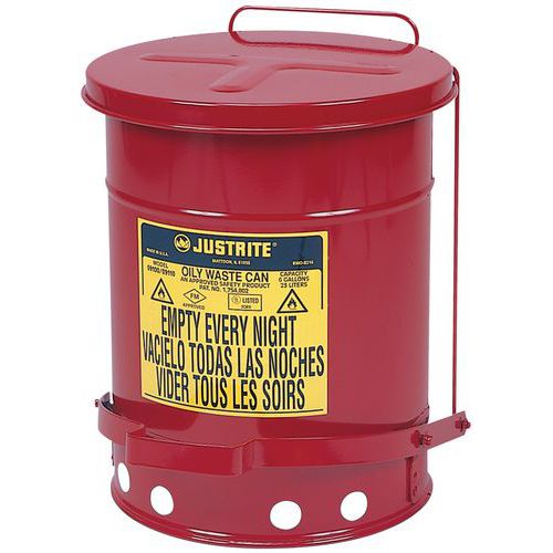 Justrite Oily Waste Safety Cans for Spill Control and Safety