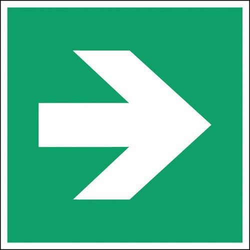 Square emergency and evacuation sign - Right directional arrow - Rigid