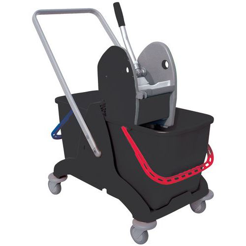Mop Bucket Cart - x2 25L Buckets - Wringer & U Handle - Manutan Expert