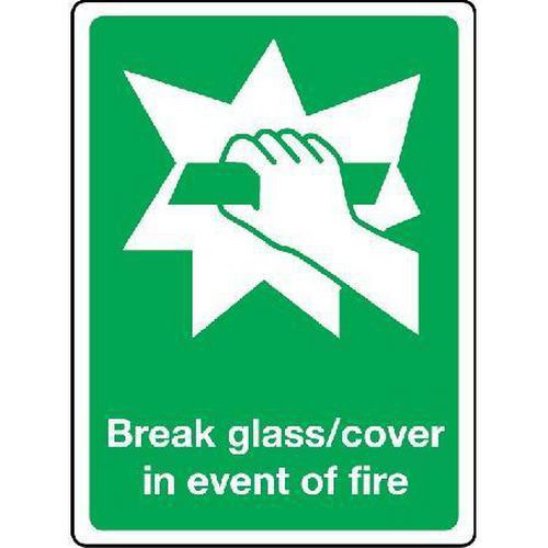 Break Glass/Cover in Event of Fire Sign for Safety & Response