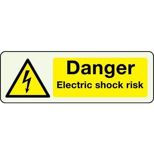 Danger Electric Shock Risk - Photoluminescent Sign