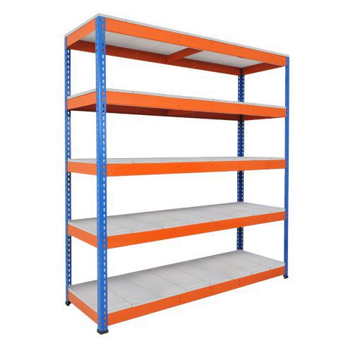 Rapid 1 Heavy Duty Shelving (2440h x 2134w) Blue & Orange - 5 Galvanized Shelves