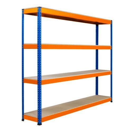 Rapid 1 Heavy Duty Shelving (1980h x 2134w) Blue & Orange - 4 Chipboard Shelves